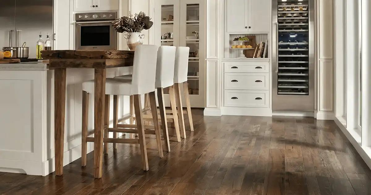 Professionally installed and refinished hardwood flooring in a residential home, showcasing smooth finish and natural wood tones in Madison, WI